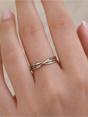 14K Gold & 925 Sterling Silver Two-Tone Crossover Ring | Multi-Band Stack Look